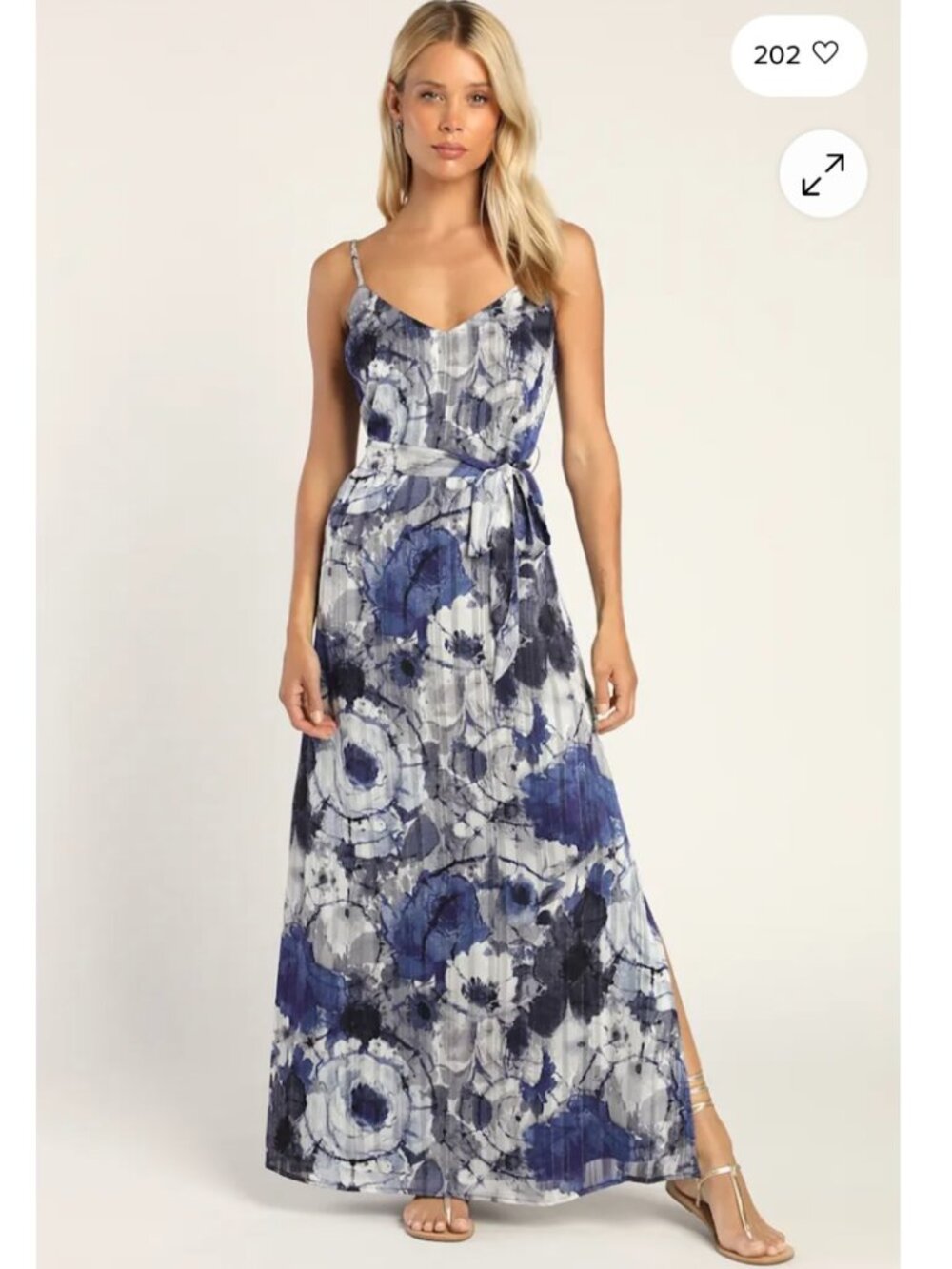 Lulus Blue Watercolor Floral Midi Dress Tie Waist Wedding Guest Size M NWT